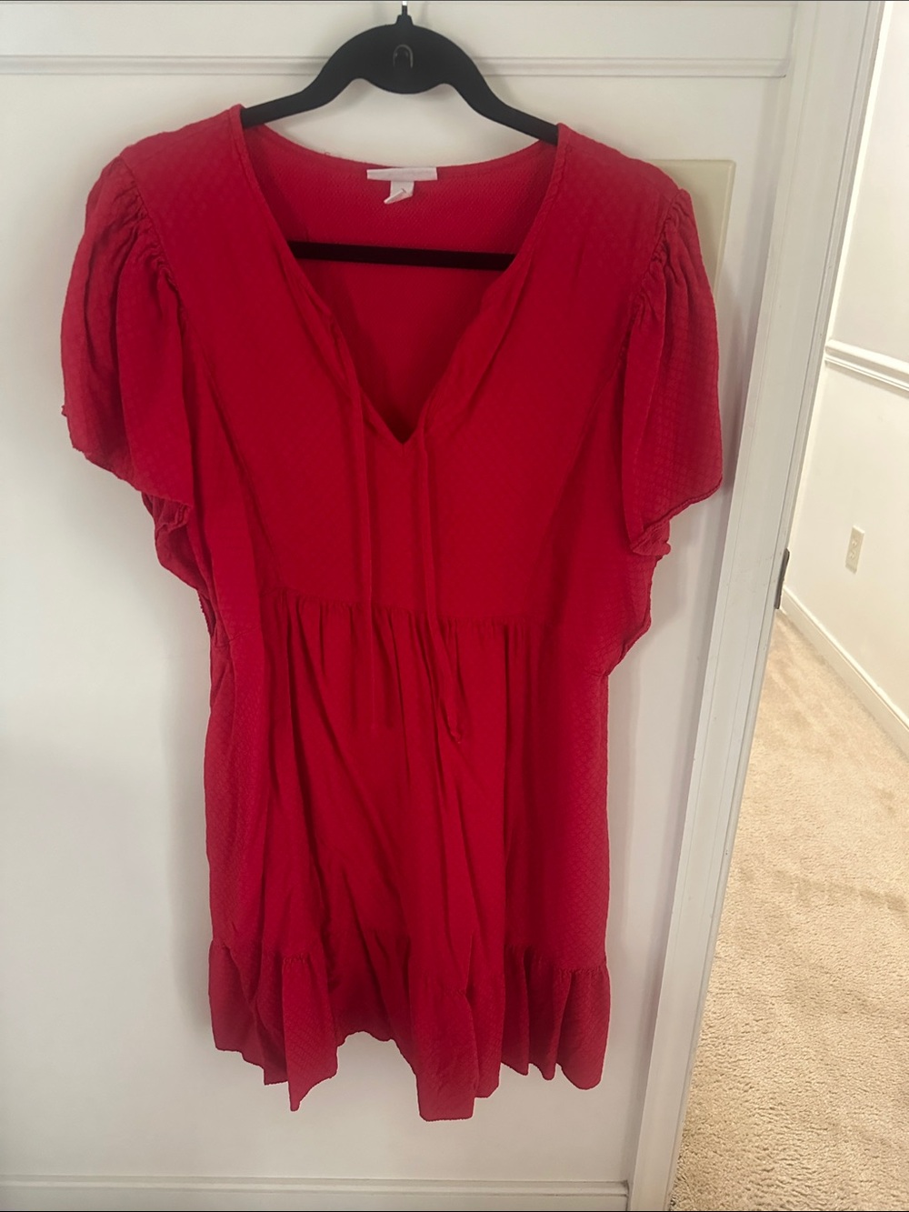 Knox Rose Bright Red V-Neck Tiered Midi Dress